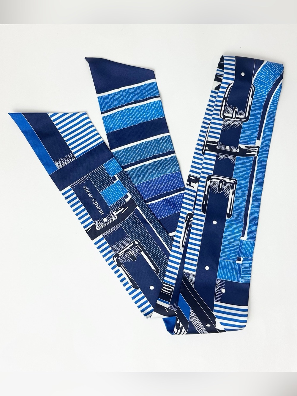 Hermes Maxi Twilly Slim Scarf Silk Blue Equestrian